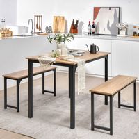 Costway 3pcs Dining Table Set Modern Studio Collection Table and 2 Bench Nature - Nature and Black - Angle