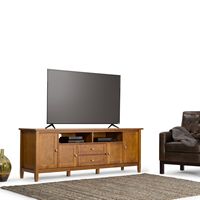 Simpli Home - Warm Shaker SOLID WOOD 72 inch TV Media Stand in Light Golden Brown For TVs up to 8... - Angle