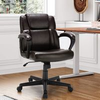 Costway - Executive Leather Adjustable Office Chair with Armrest - Brown - Angle