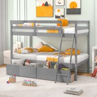 Costway Twin Over Twin Bunk Bed with 2 Storage Drawers Ladder No Box Spring Needed - Gray - Angle