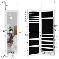 Costway - Wall Door Mounted Mirror Jewelry Cabinet Organizer w/LED Light - White - Angle
