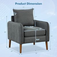 Costway - Modern Mid-Century Armchair with Rubber Wood Legs - Grey - Angle