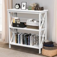 Costway - Wooden Shelf Bookcase 3-Tier Open Bookshelf W/X-Design Freestanding Rack - White - Angle