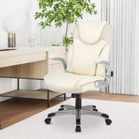 Costway - Ergonomic Executive PU Leather Office Chair with Swivel and Flip-up Armrests - Beige White - Angle
