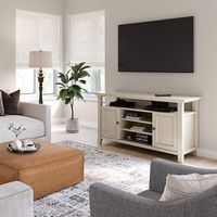Simpli Home - Amherst 54 inch Wide Solid Wood Transitional TV Stand in Antique White - Antique White - Angle