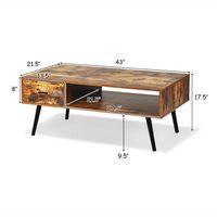 Costway Retro Coffee Table Mid Century Modern Living Room Furniture w/Open Storage Shelf - Rustic... - Angle