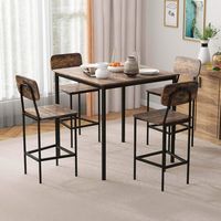 Costway 5-Piece Industrial Dining Table Set with Counter Height Table & 4 Bar Stools - Black - Angle