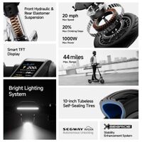 Segway - F3 Electric Scooter, w/ 44 miles Max Range & 20 mph Max Speed w/ 10-Inch Self-Sealing Tu... - Angle