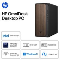 HP - OmniDesk Desktop - Intel Core Ultra 5 225 - 8GB DDR5 Memory - 512GB SSD - Dark Wood - Angle
