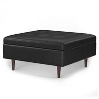 Simpli Home - Shay Mid Century Large Square Coffee Table Storage Ottoman - Distressed Black - Angle