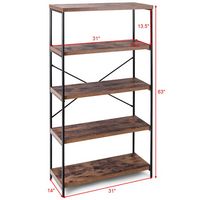 Costway - 5-Tier Bookshelf, Industrial Etagere Bookcase, Rustic Display Shelf Organizer - Black +... - Angle