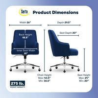 Serta - Scarlett Stylish Mid-Century Modern Soft Velvet Upholstered Home Office Chair - Midnight ... - Angle