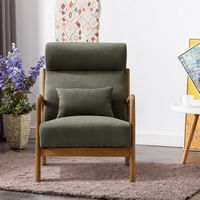 Bestier - Mid-Century Upholstered Accent Chair with Wooden Frame and High Back, Pillow, and Waist... - Angle