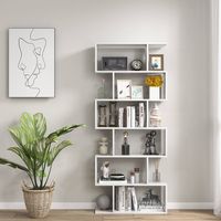 Costway - 6 Tier S-Shaped Bookshelf Storage Display Bookcase Decor Z-Shelf - White - Angle