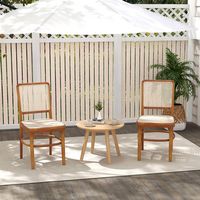 Costway Set of 2 Boho Dining Chairs with Teak Wood Structure & Footrests for Indoor Use - Natural - Angle