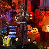 Costway - Halloween Animatronic Shaking Haunted Man w/ Chainsaws Life Size Scary Bio-Human - Brown - Angle