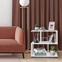 Costway - 2-Tier Bookshelf S Shaped Bookcase Storage Rack Display Shelf w/Thick Foot Mats - White - Angle