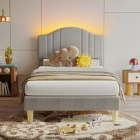 Pinmoco - Twin Upholstered Platform Bed Frame with Adjustable LED Arc Headboard - Fabric Gray - Angle