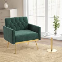 Costway - Modern Velvet Button Tufted Back Accent Chair with Golden Metal Legs and Foot Pads - Da... - Angle