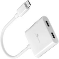 j5create - Male USB-C to Female Dual USB-C Adapter with Video or Power Delivery - White - Angle