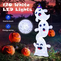 Costway - 4 FT Lighted Stacked Ghosts Standing Halloween Decoration with 120 LED Lights and 4 Met... - Angle
