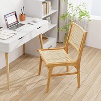 Costway 1 PCS Rattan Dining Chair with Cane Woven Backrest & Seat & Teak Wood Frame - Natural - Angle