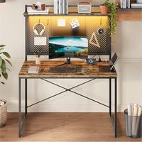 Bestier - 34inch Computer Desk with Hutch and Pegboard - Brown - Angle