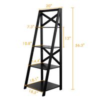 Costway - 4-Tier Ladder Shelf Bookshelf Bookcase Storage Display Leaning Home Office Decor - Black - Angle