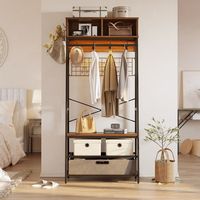 Bestier 5-in-1 Hall Tree Entryway Coat Rack with LED Lights Bench and Shoe Storage with Sturdy Me... - Angle