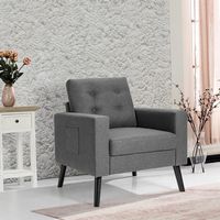 Costway - Modern Accent Upholstered Single Sofa Chair with 2-Side Pockets - Gray - Angle