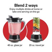 Hamilton Beach - Wave Crusher Blender with 40 oz. Glass Blender Jar and 20 Oz. Travel Jar - Black - Angle