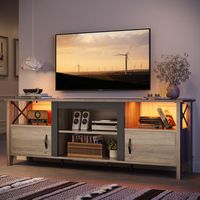 Bestier Farmhouse LED TV Stand with Cabinet for Gaming Entertainment Fits TVs up to 70inhc - Grey - Angle