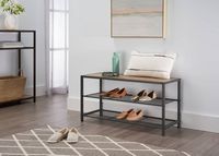 TRINITY - 3-Tier Shoe Bench w/ Wire Shelves | - Dark Gray - Angle