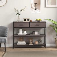 Costway - Console Entryway Table Sofa Side Table with Folding Fabric Drawer - Gray - Angle
