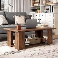 Costway Coffee Table 2-Tier Modern Center Cocktail Table with Storage Shelf for Living Room - Brown - Angle