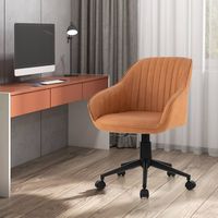 Costway - PU Leather Office Arm Chair with Adjustable Swivel - Brown - Angle