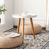 Costway Round Side Table Sofa Coffee End Accent Table Nightstand Home Furniture - White and Natural - Angle