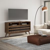 Simpli Home - Clarkson SOLID ACACIA WOOD 54 inch Wide Mid Century TV Media Stand in Rustic Natura... - Angle