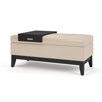 Simpli Home - Oregon Storage Ottoman Bench with Tray - Satin Cream - Angle