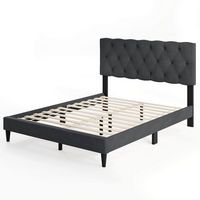 Costway Full Size Bed Frame with Button-Tufted Headboard & Wooden Slats Easy Assembly - Gray - Angle