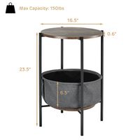 Costway Industrial Round End Side Table Sofa Coffee Table w/ Storage Basket & Metal Frame - Grey,... - Angle