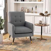 Costway - Modern Linen Accent Chair with Solid Metal Legs - Gray - Angle