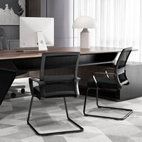 Costway 2 PCS Office Guest Chair with Lumbar Support, Breathable Mesh Back without Wheels - Black - Angle