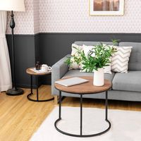 Costway Nesting Coffee Table Set of 2 for Balcony Living Room Modern Round Side Tables - Brown - Angle