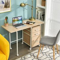 Costway - Folding Laptop Desk with Three Drawers - Natural - Angle