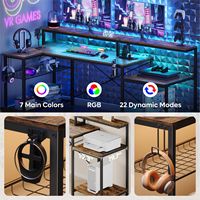 Bestier - L-Shaped Gaming Desk with Power Outlets, LED Lighting and Monitor Stand - Brown - Angle