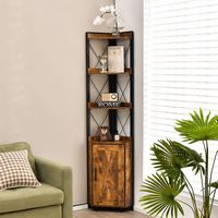 Costway - 6-Tier Corner Shelf Bookshelf Industrial Storage Rack Cabinet Rustic Plant Stand - Rust... - Angle