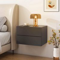 Costway 2 PCS Floating Nightstand with Drawer Storage Modern Floating Bedroom Shelf - Gray - Angle
