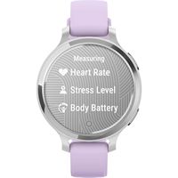 Garmin - Lily 2 Active GPS Smartwatch 33 mm Anodized Aluminum - Silver with Purple Jasmine Silico... - Angle