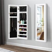 Costway - Wall Door Mounted Mirrored Jewelry Cabinet Organizer Storage w/LED Light - White - Angle
